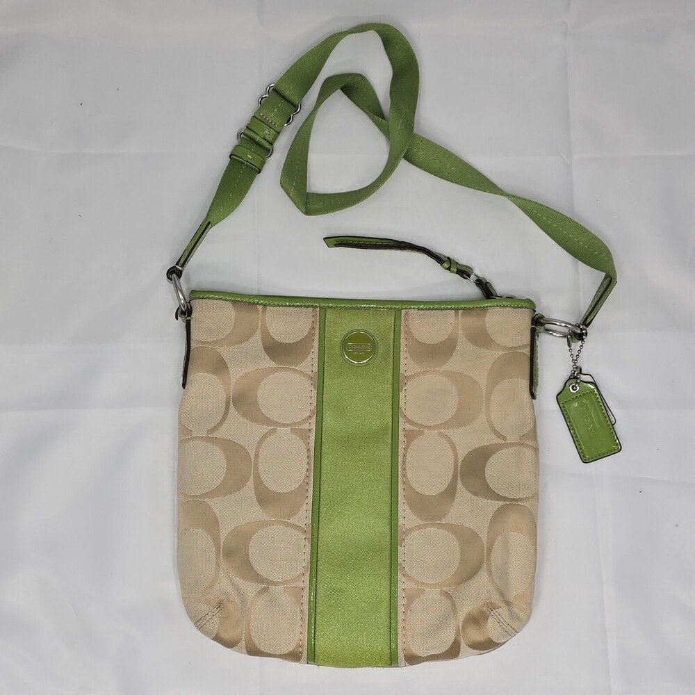 Vintage Y2K Coach 29561E Lime Stripe Singature Crossbody Duffle Bag Slim Large